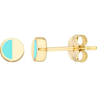 Olas d'Oro - 14K Yellow Gold 5mm Round Turquoise Enamel Stud Earrings
