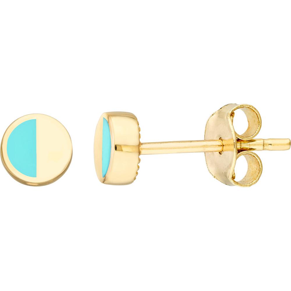 Olas d'Oro - 14K Yellow Gold 5mm Round Turquoise Enamel Stud Earrings
