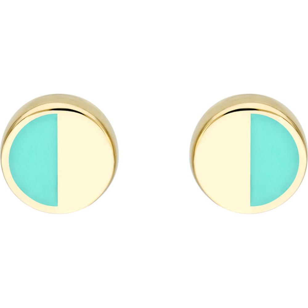 Olas d'Oro - 14K Yellow Gold 5mm Round Turquoise Enamel Stud Earrings