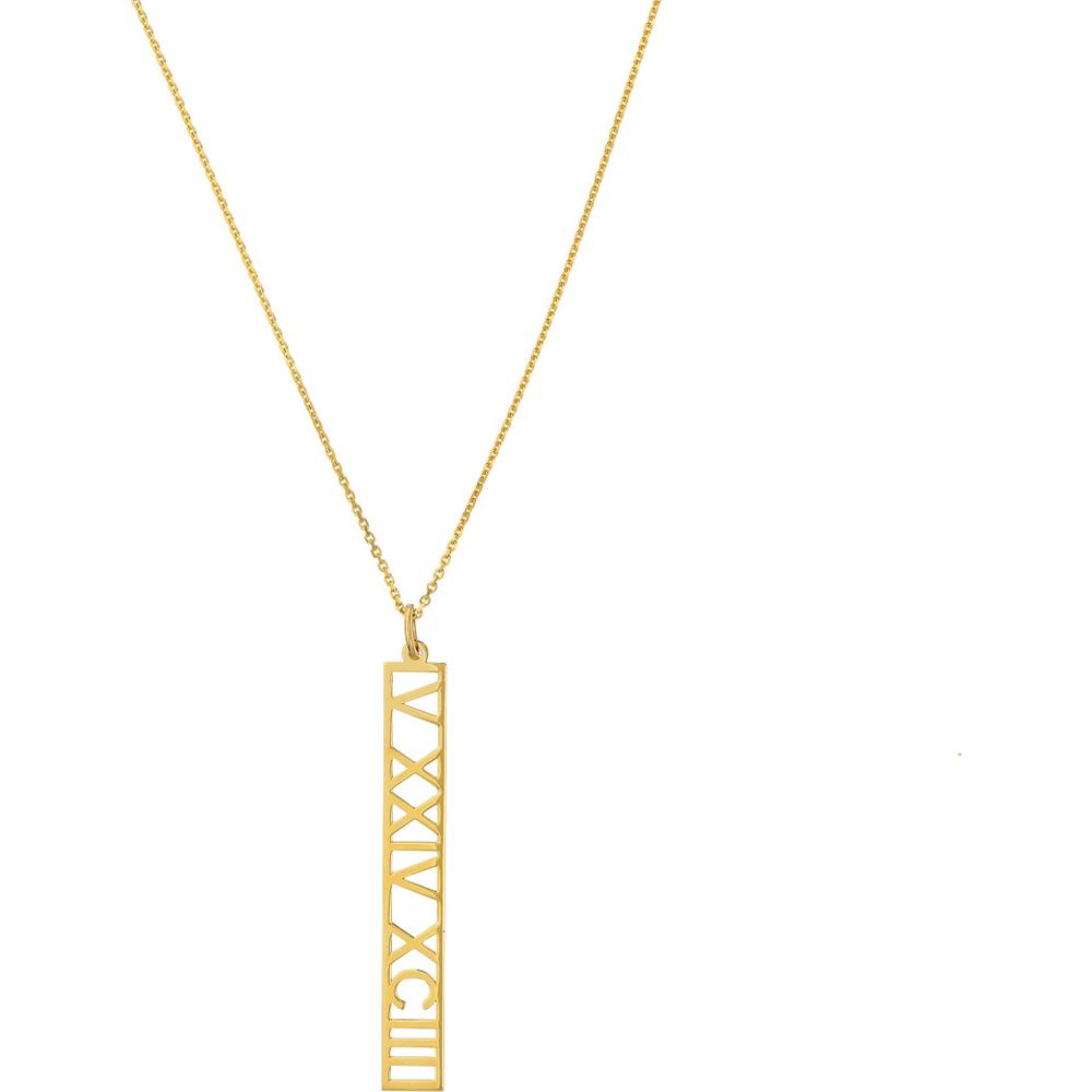 Olas d'Oro - 14K Yellow Gold 5mm Vertical Roman Numeral Pendant Necklace
