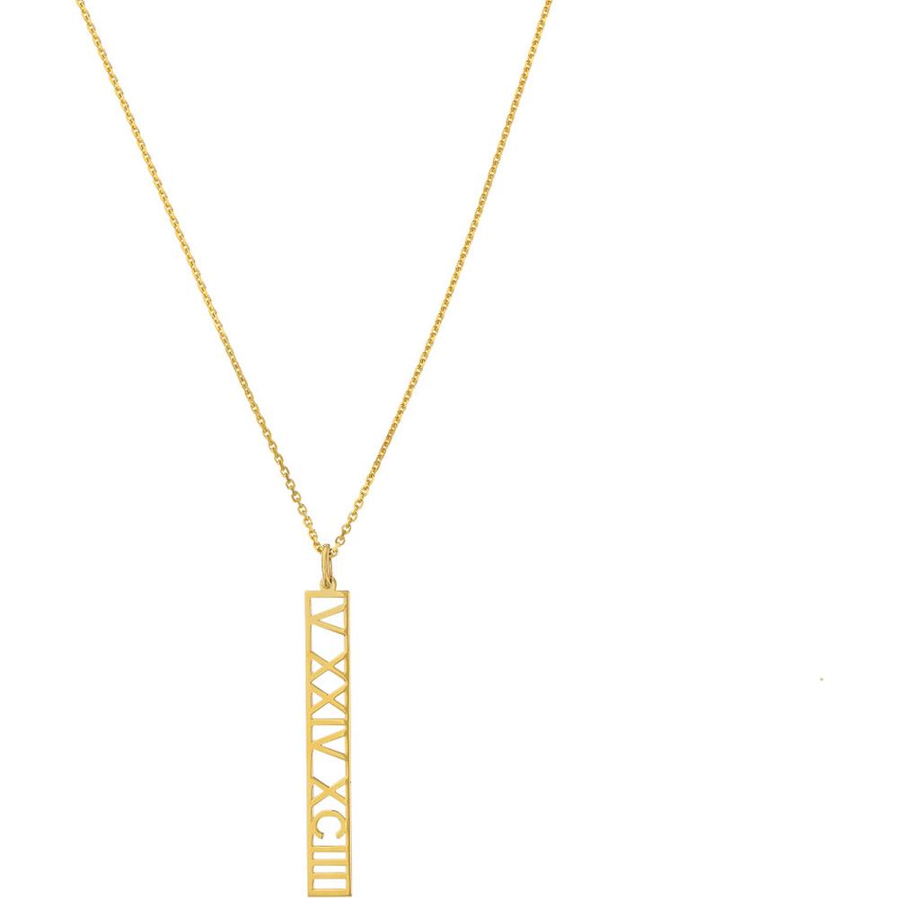 Olas d'Oro - 14K Yellow Gold 5mm Vertical Roman Numeral Pendant Necklace