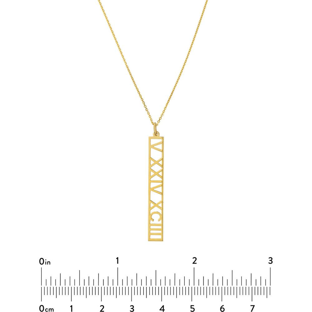 Olas d'Oro - 14K Yellow Gold 5mm Vertical Roman Numeral Pendant Necklace