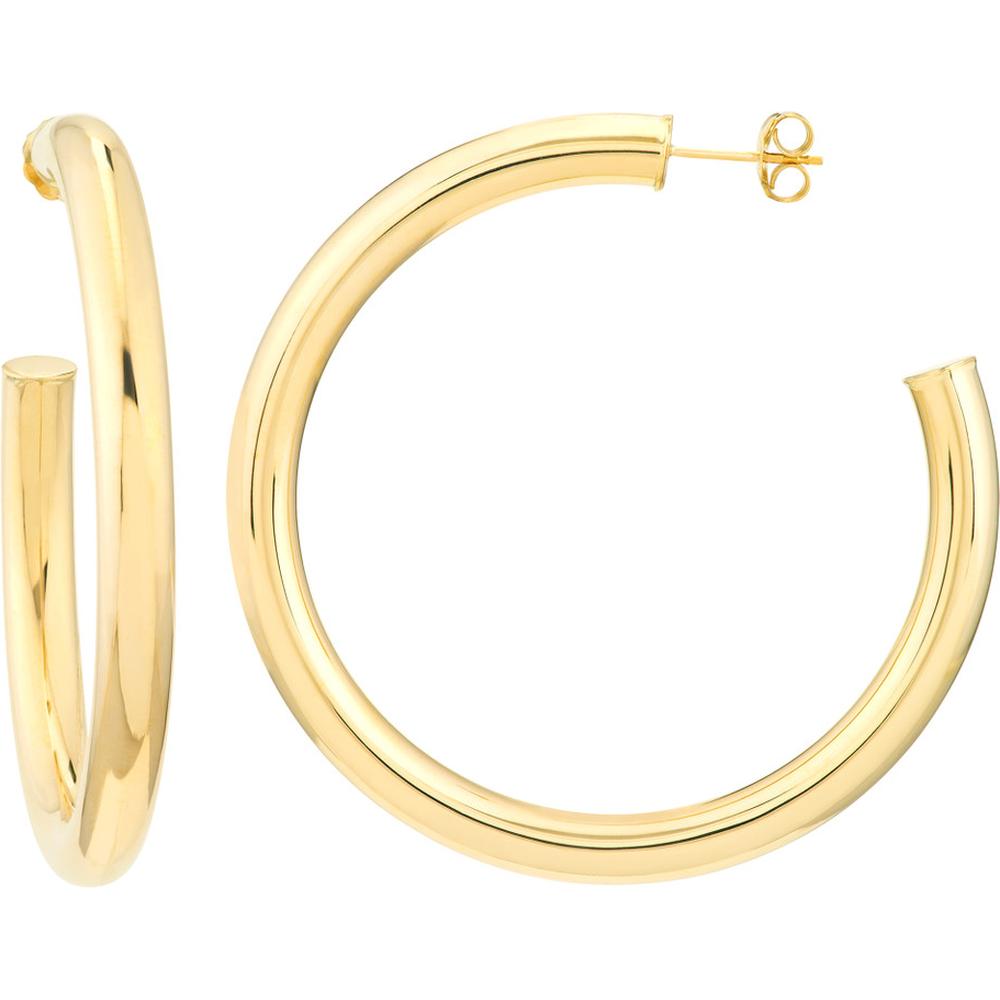 Olas d'Oro - 14K Yellow Gold 5mm x 50mm Tube Hoop Earrings - 7.20 Grams Total Weight
