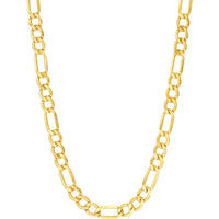 Olas d'Oro - 14K Yellow Gold 6.40mm Hollow Diamond-Cut Figaro Chain Necklace - 12.87 Grams Weight, 20" Length