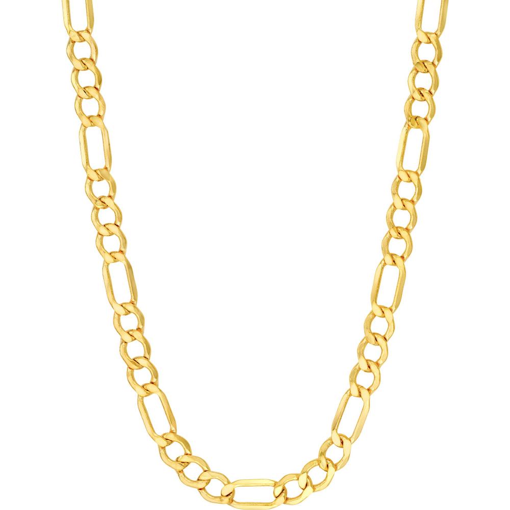 Olas d'Oro - 14K Yellow Gold 6.40mm Hollow Diamond-Cut Figaro Chain Necklace - 22 Inches