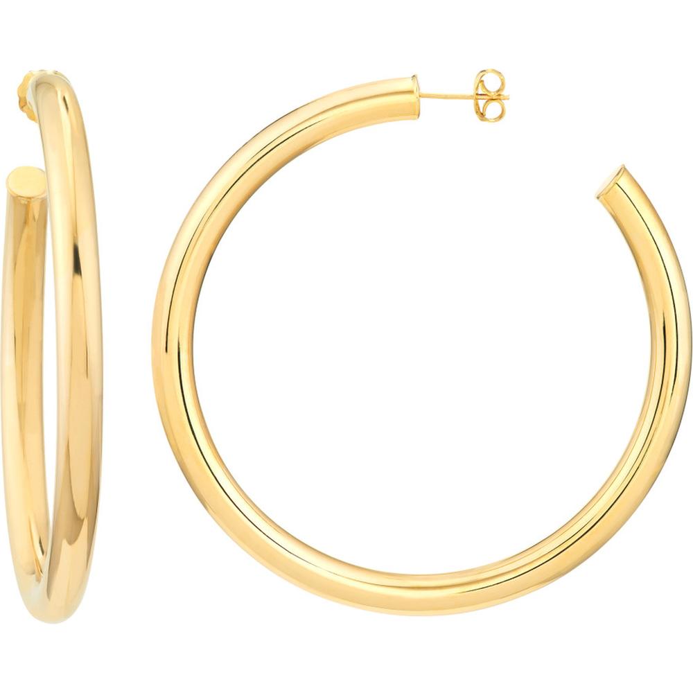 Olas d'Oro - 14K Yellow Gold 60mm Tube Hoop Earrings - 8.80 Grams Total Weight