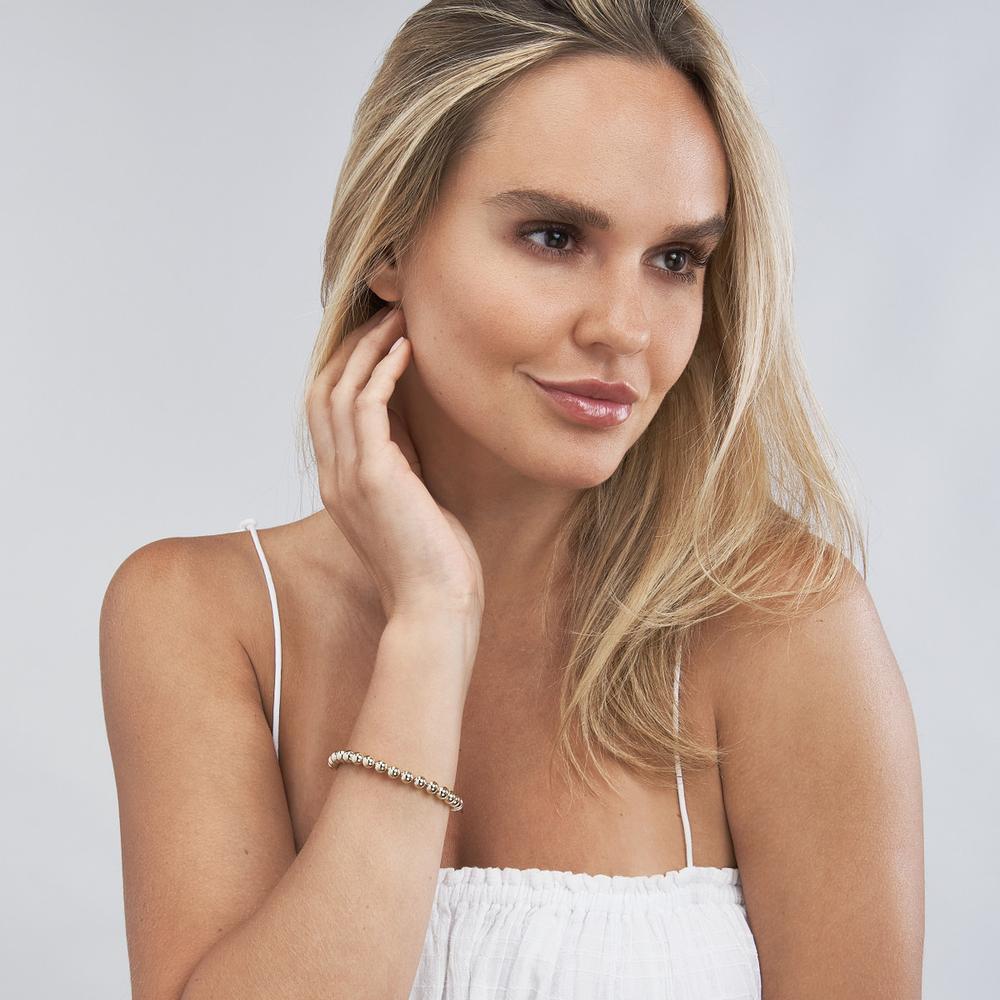 Olas d'Oro - 14K Yellow Gold 6mm Beaded Bracelet with Adjustable Pear Shape Lobster Clasp