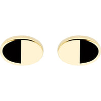 Olas d'Oro - 14K Yellow Gold 6mm x 4mm Black Enamel and High Polished Oval Stud Earrings