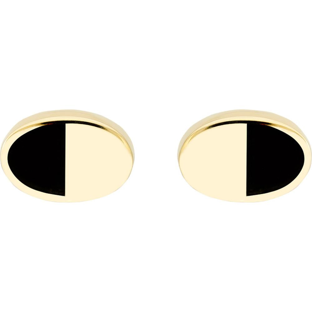Olas d'Oro - 14K Yellow Gold 6mm x 4mm Black Enamel and High Polished Oval Stud Earrings