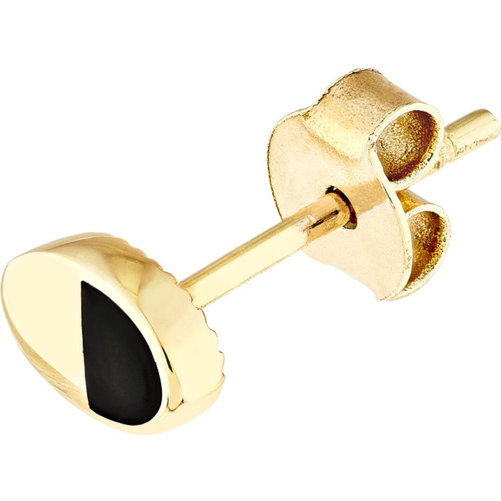 Olas d'Oro - 14K Yellow Gold 6mm x 4mm Black Enamel and High Polished Oval Stud Earrings