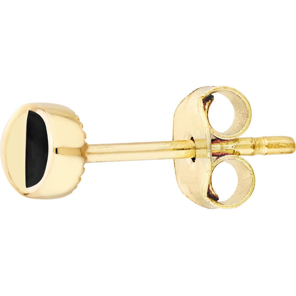 Olas d'Oro - 14K Yellow Gold 6mm x 4mm Black Enamel and High Polished Oval Stud Earrings