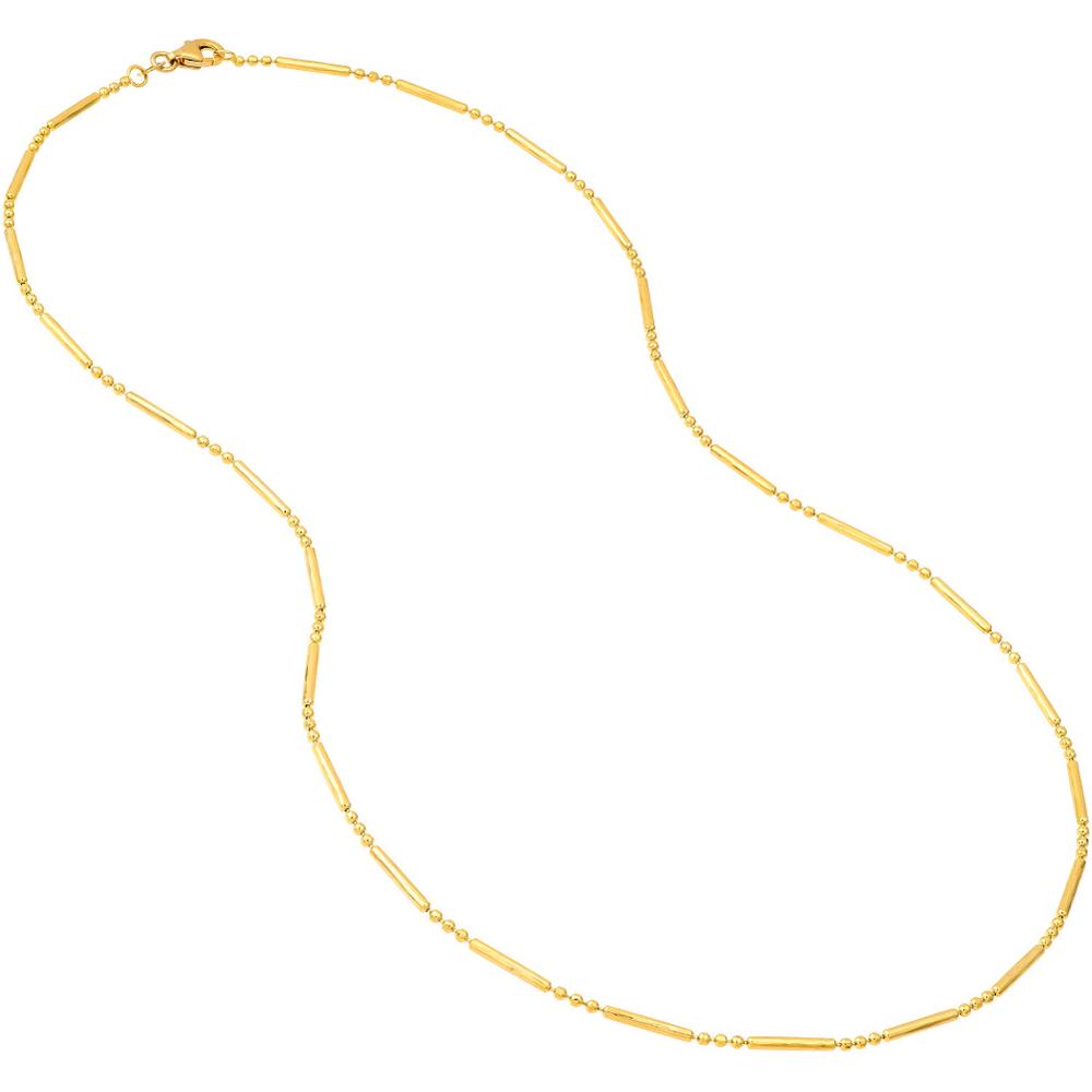 Olas d'Oro - 14K Yellow Gold 7.5" Diamond-Cut 3+1 Bead and Bar Chain Bracelet