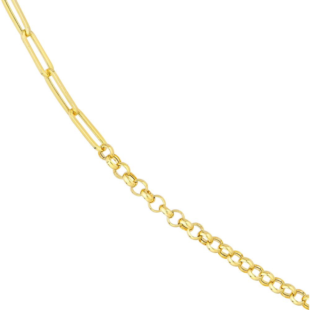 Olas d'Oro - 14K Yellow Gold 7.50" Paper Clip + Rolo Chain Bracelet - 2.61 Grams