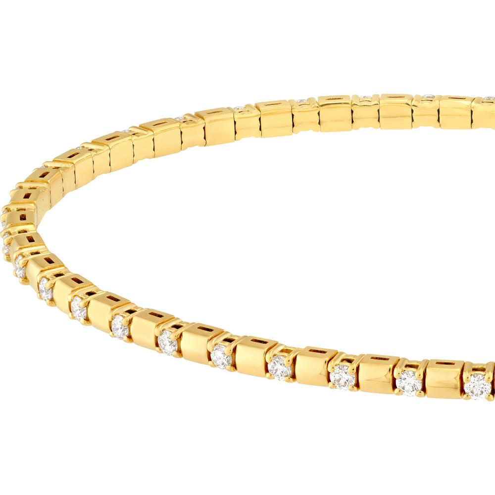 Olas d'Oro - 14K Yellow Gold 7/8 Carat Diamond and Square Link Flexi Bracelet - Elegant Design