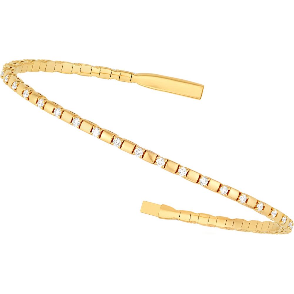 Olas d'Oro - 14K Yellow Gold 7/8 Carat Diamond and Square Link Flexi Bracelet - Elegant Design