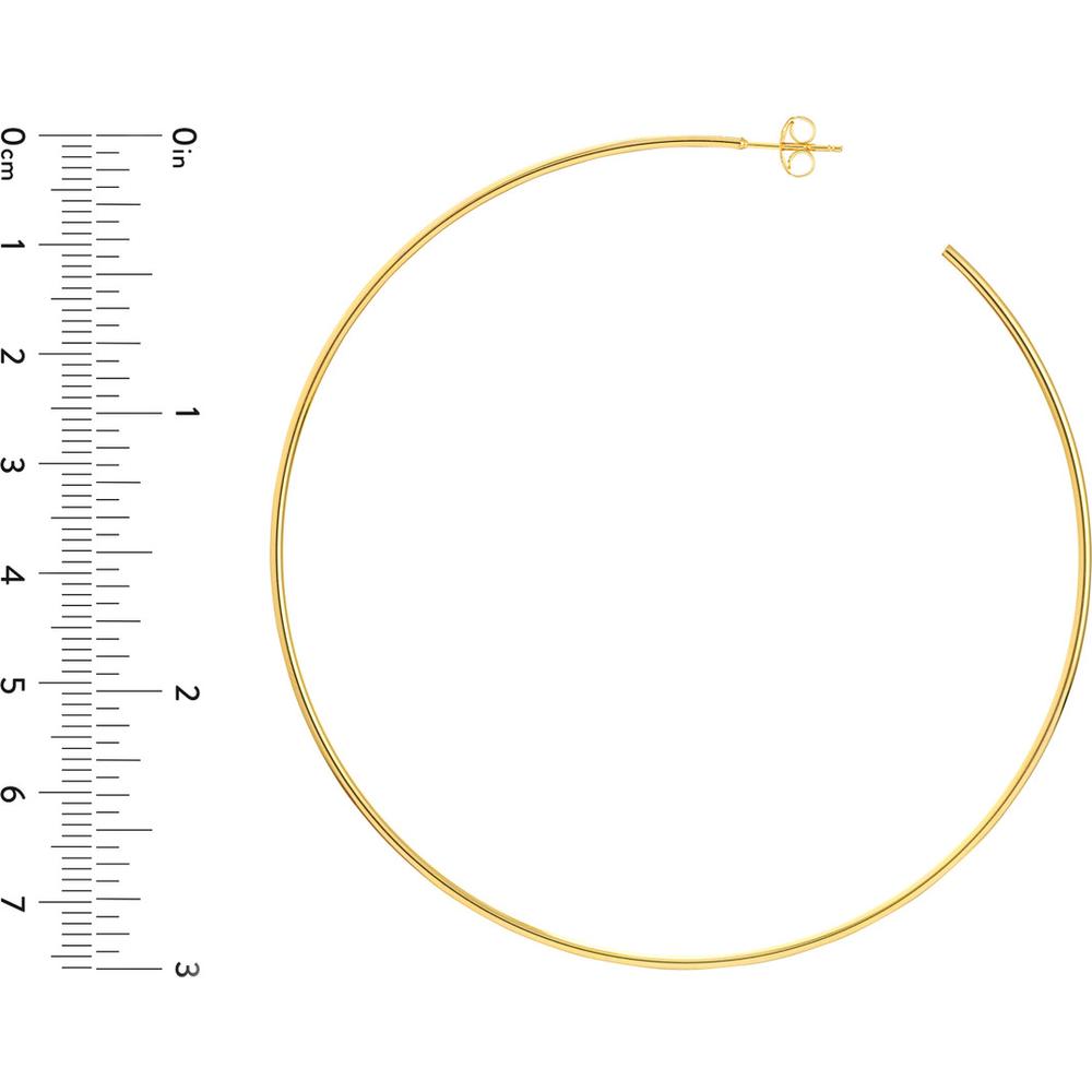 Olas d'Oro - 14K Yellow Gold 75mm Large Hoop Post Earrings - 4.46 Grams Total Weight