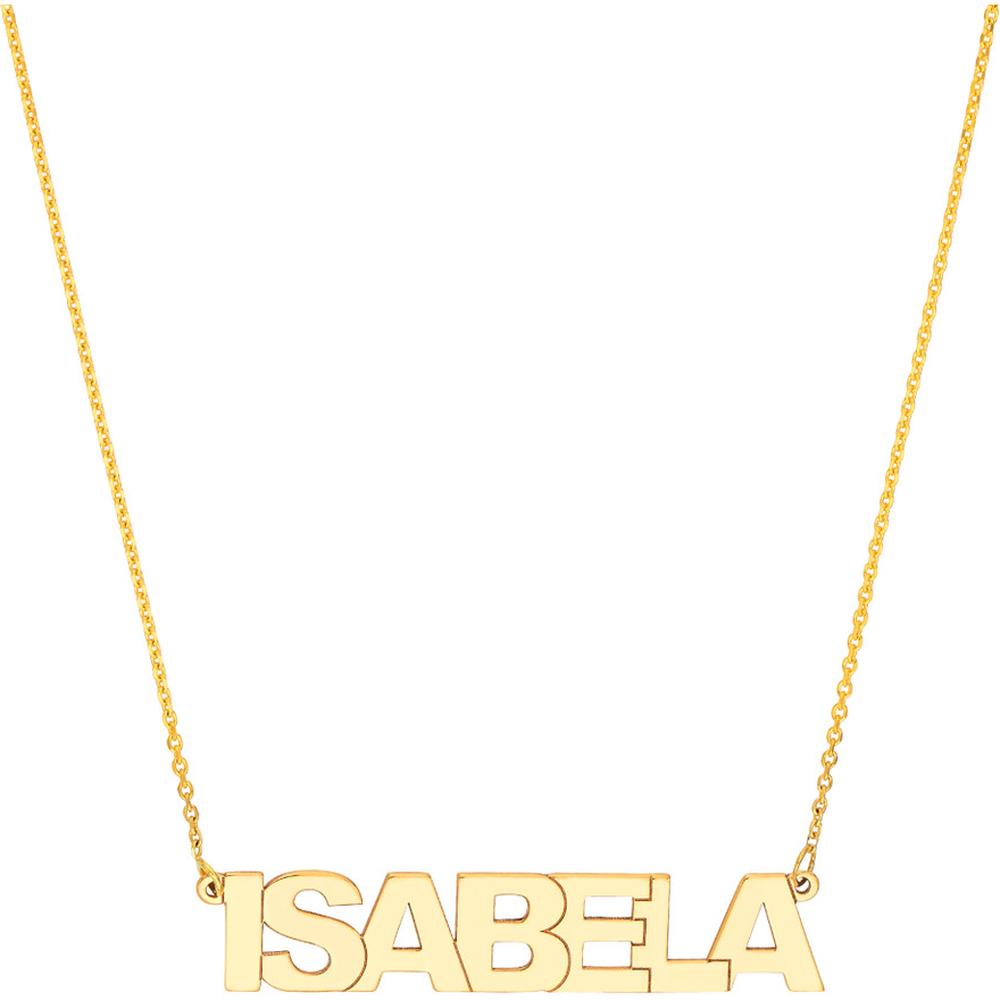 Olas d'Oro - 14K Yellow Gold 7mm Block Font Personalized Nameplate Necklace - 2.70 Grams