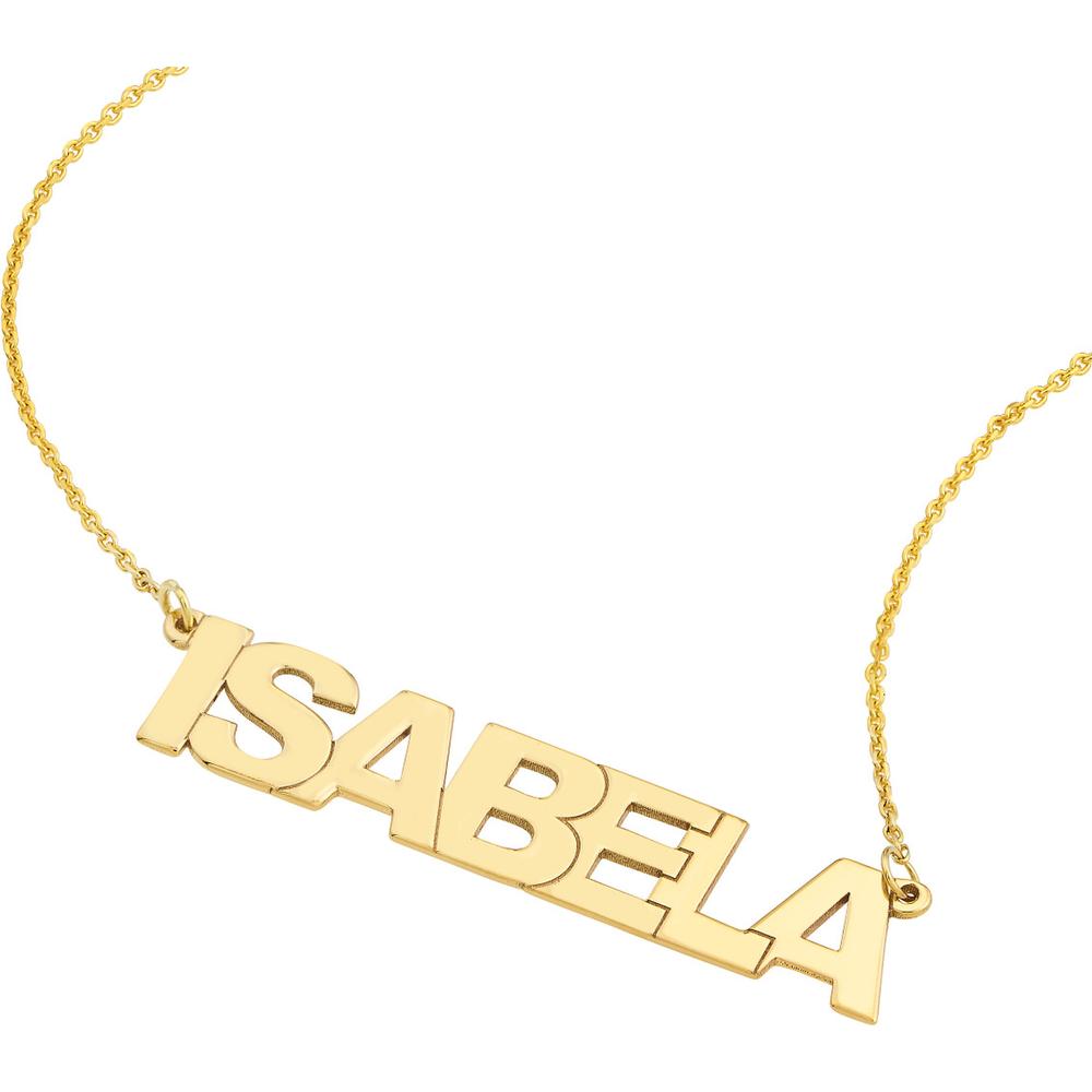 Olas d'Oro - 14K Yellow Gold 7mm Block Font Personalized Nameplate Necklace - 2.70 Grams
