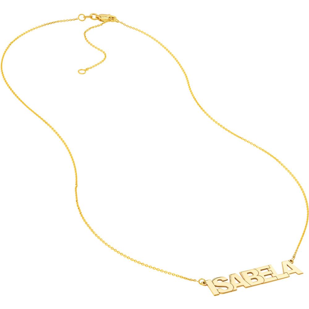 Olas d'Oro - 14K Yellow Gold 7mm Block Font Personalized Nameplate Necklace - 2.70 Grams