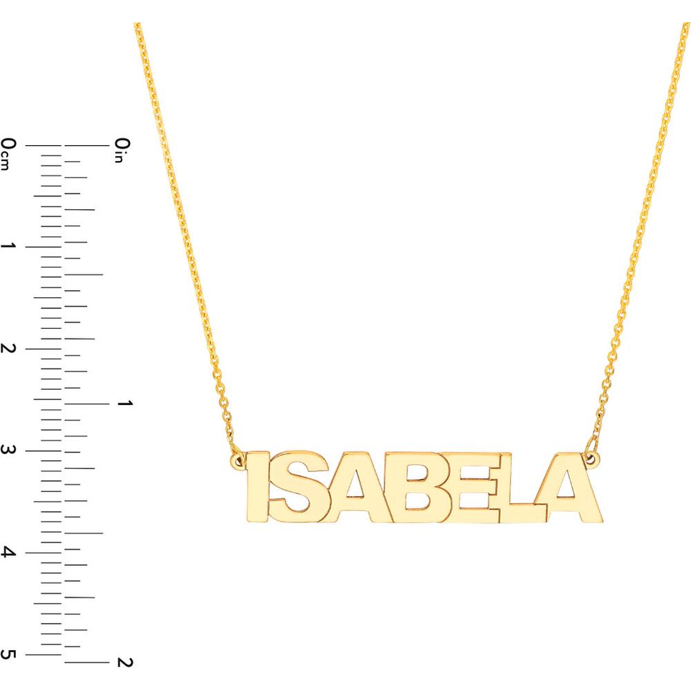 Olas d'Oro - 14K Yellow Gold 7mm Block Font Personalized Nameplate Necklace - 2.70 Grams