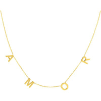 Olas d'Oro - 14K Yellow Gold 7mm Block Letter Station Necklace with 2" Extender