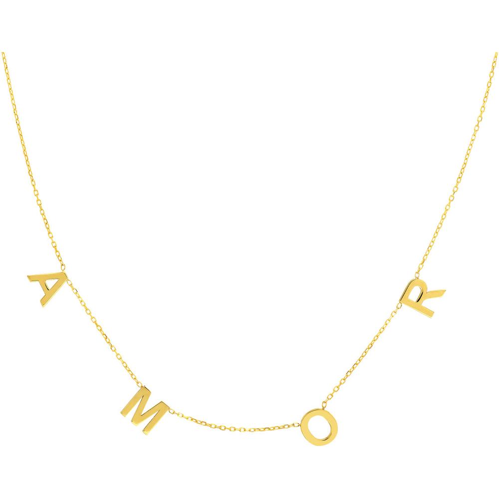Olas d'Oro - 14K Yellow Gold 7mm Block Letter Station Necklace with 2" Extender