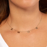 Olas d'Oro - 14K Yellow Gold 7mm Block Letter Station Necklace with 2" Extender