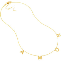 Olas d'Oro - 14K Yellow Gold 7mm Block Letter Station Necklace with 2" Extender