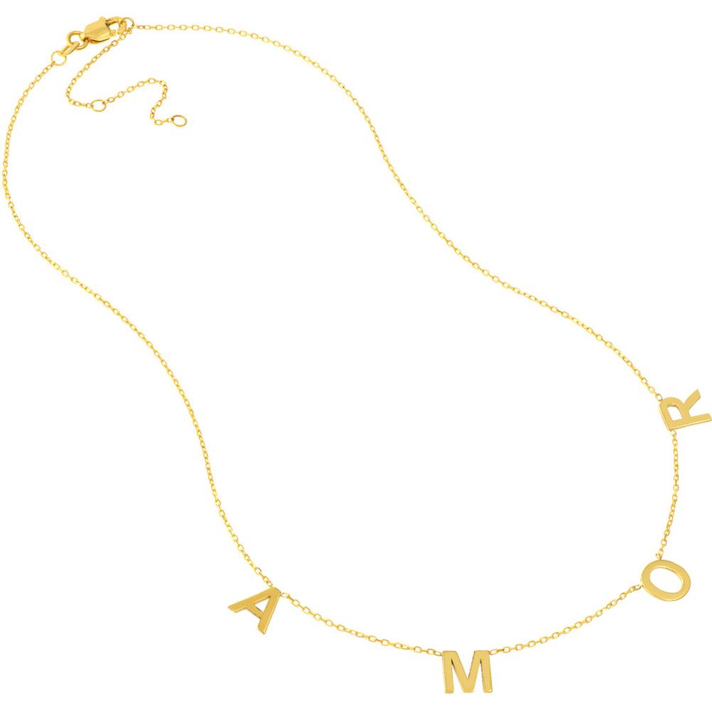 Olas d'Oro - 14K Yellow Gold 7mm Block Letter Station Necklace with 2" Extender