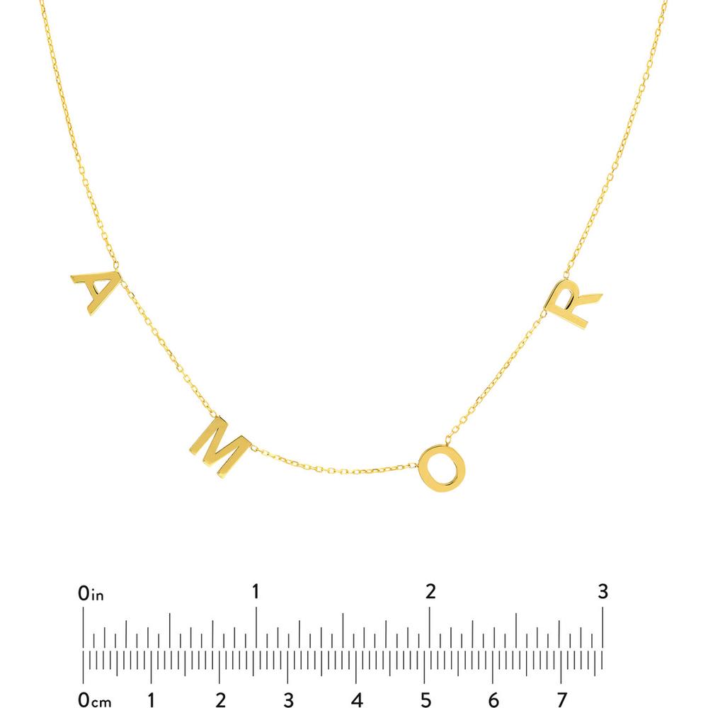 Olas d'Oro - 14K Yellow Gold 7mm Block Letter Station Necklace with 2" Extender