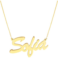 Olas d'Oro - 14K Yellow Gold 7mm Brush Font Nameplate Necklace Adjustable from 16 to 18 Inches