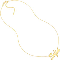 Olas d'Oro - 14K Yellow Gold 7mm Brush Font Nameplate Necklace Adjustable from 16 to 18 Inches