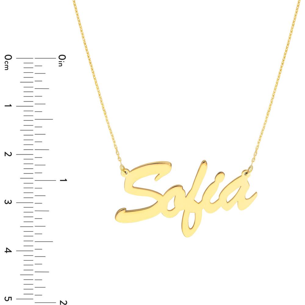 Olas d'Oro - 14K Yellow Gold 7mm Brush Font Nameplate Necklace Adjustable from 16 to 18 Inches