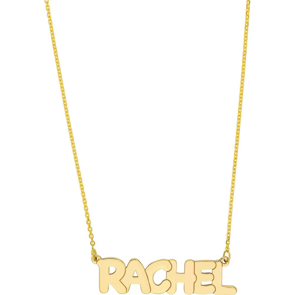 Olas d'Oro - 14K Yellow Gold 7mm Bubble Font Nameplate Necklace - Customizable Personalized Jewelry