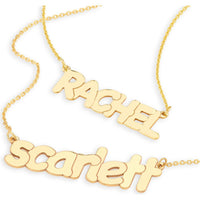 Olas d'Oro - 14K Yellow Gold 7mm Bubble Font Nameplate Necklace - Customizable Personalized Jewelry