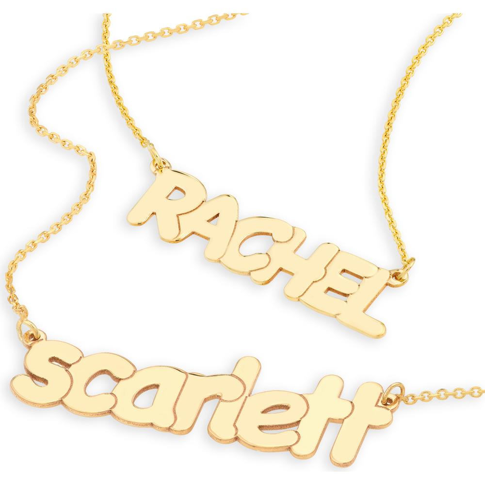 Olas d'Oro - 14K Yellow Gold 7mm Bubble Font Nameplate Necklace - Customizable Personalized Jewelry