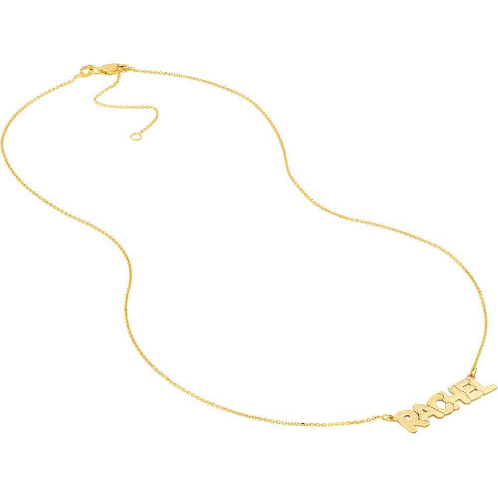 Olas d'Oro - 14K Yellow Gold 7mm Bubble Font Nameplate Necklace - Customizable Personalized Jewelry