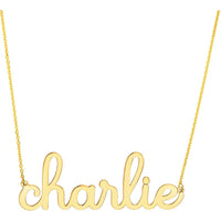 Olas d'Oro - 14K Yellow Gold 7mm Doodle Nameplate Necklace with Lobster Clasp