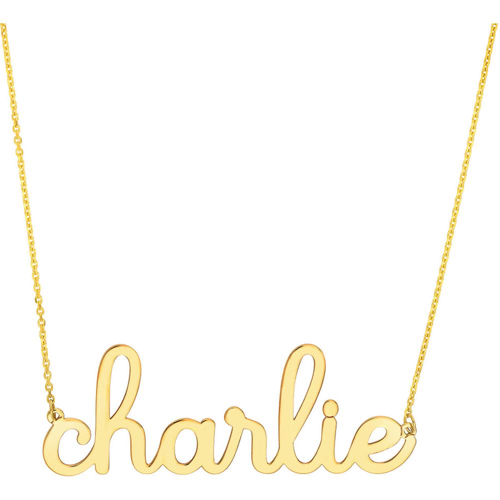 Olas d'Oro - 14K Yellow Gold 7mm Doodle Nameplate Necklace with Lobster Clasp