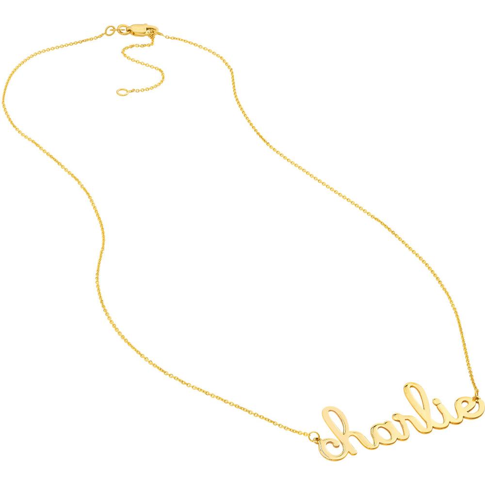 Olas d'Oro - 14K Yellow Gold 7mm Doodle Nameplate Necklace with Lobster Clasp