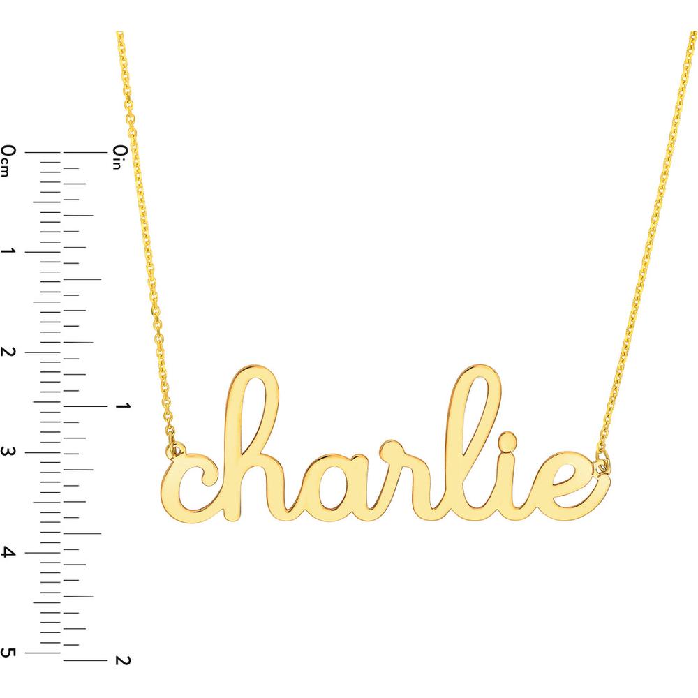 Olas d'Oro - 14K Yellow Gold 7mm Doodle Nameplate Necklace with Lobster Clasp