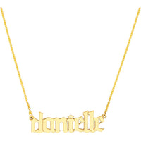 Olas d'Oro - 14K Yellow Gold 7mm Gothic Nameplate Necklace - Adjustable from 16 to 18 Inches