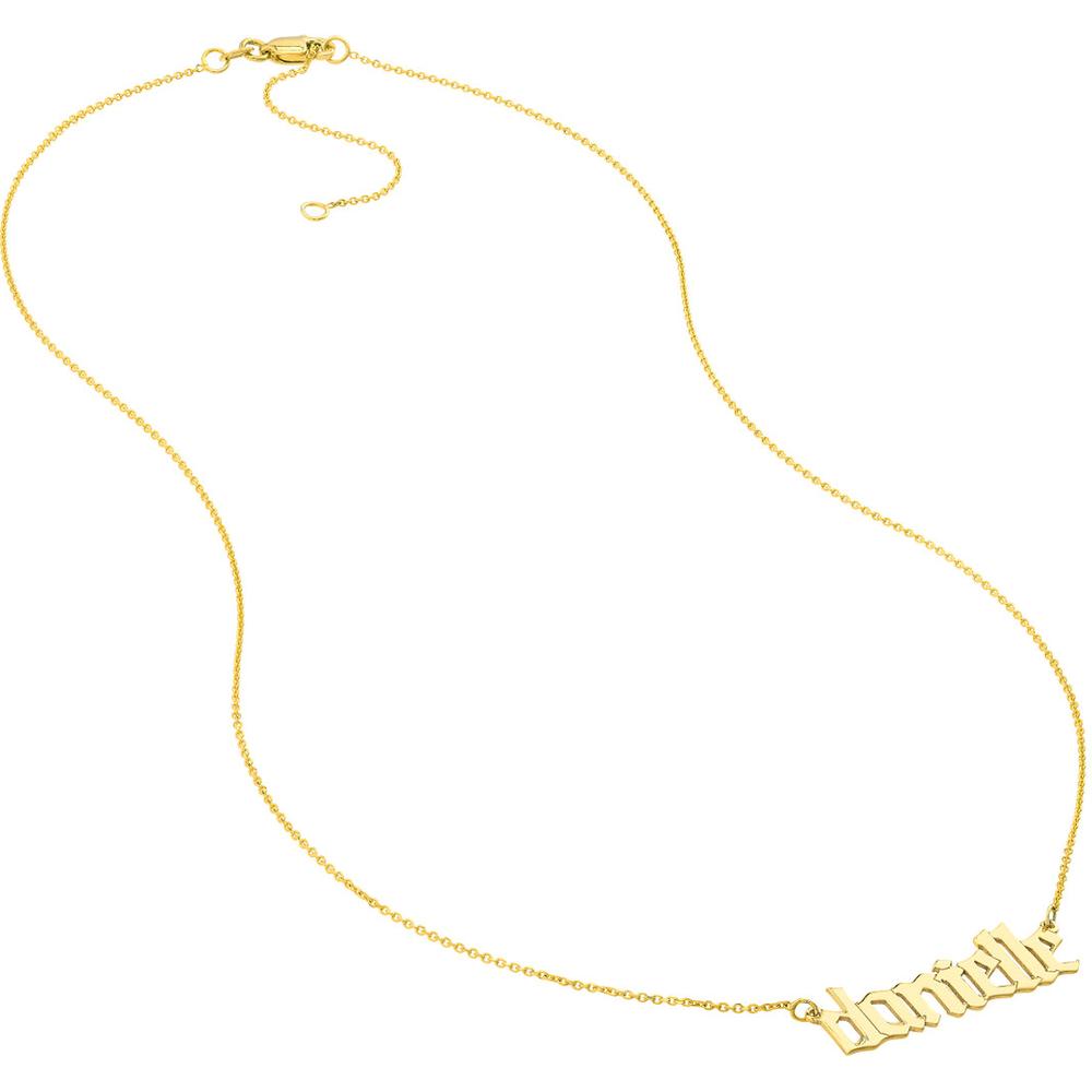 Olas d'Oro - 14K Yellow Gold 7mm Gothic Nameplate Necklace - Adjustable from 16 to 18 Inches