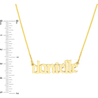 Olas d'Oro - 14K Yellow Gold 7mm Gothic Nameplate Necklace - Adjustable from 16 to 18 Inches