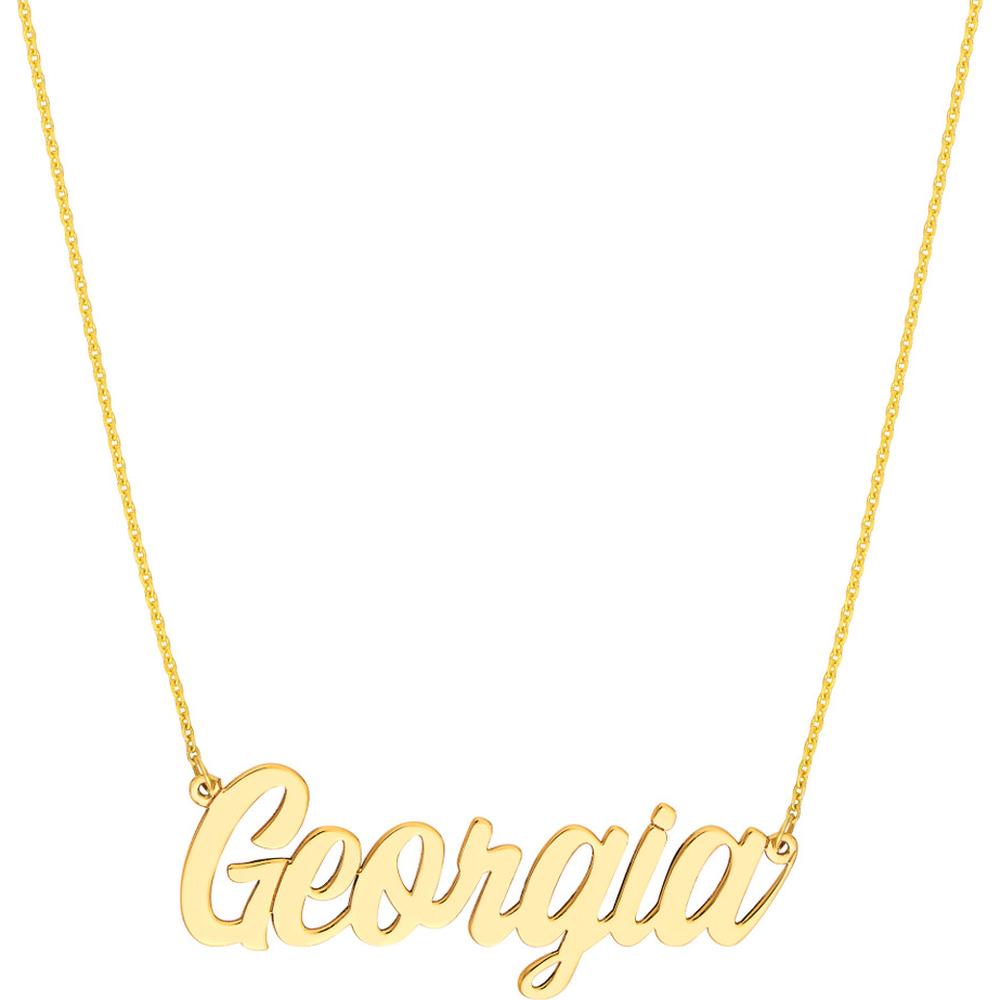 Olas d'Oro - 14K Yellow Gold 7mm Script Font Nameplate Necklace - Personalized Jewelry