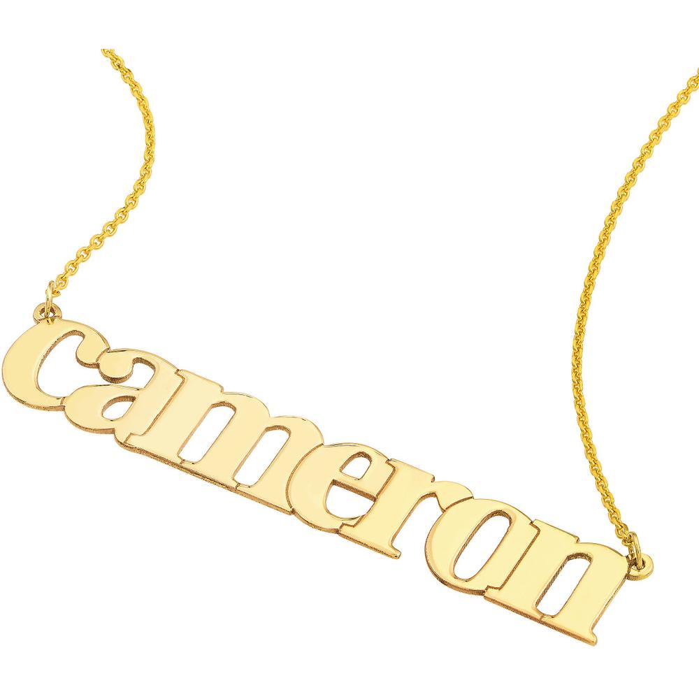 Olas d'Oro - 14K Yellow Gold 7mm Typewriter Font Nameplate Necklace with Lobster Clasp - 2.70 Grams Weight