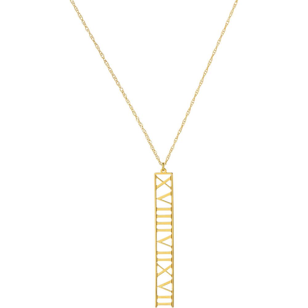 Olas d'Oro - 14K Yellow Gold 7mm Vertical Roman Numeral Pendant Necklace