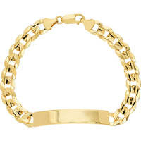Olas d'Oro - 14K Yellow Gold 8.5mm Men's Engravable Initial ID Bracelet with Lobster Clasp - 27.7 Grams