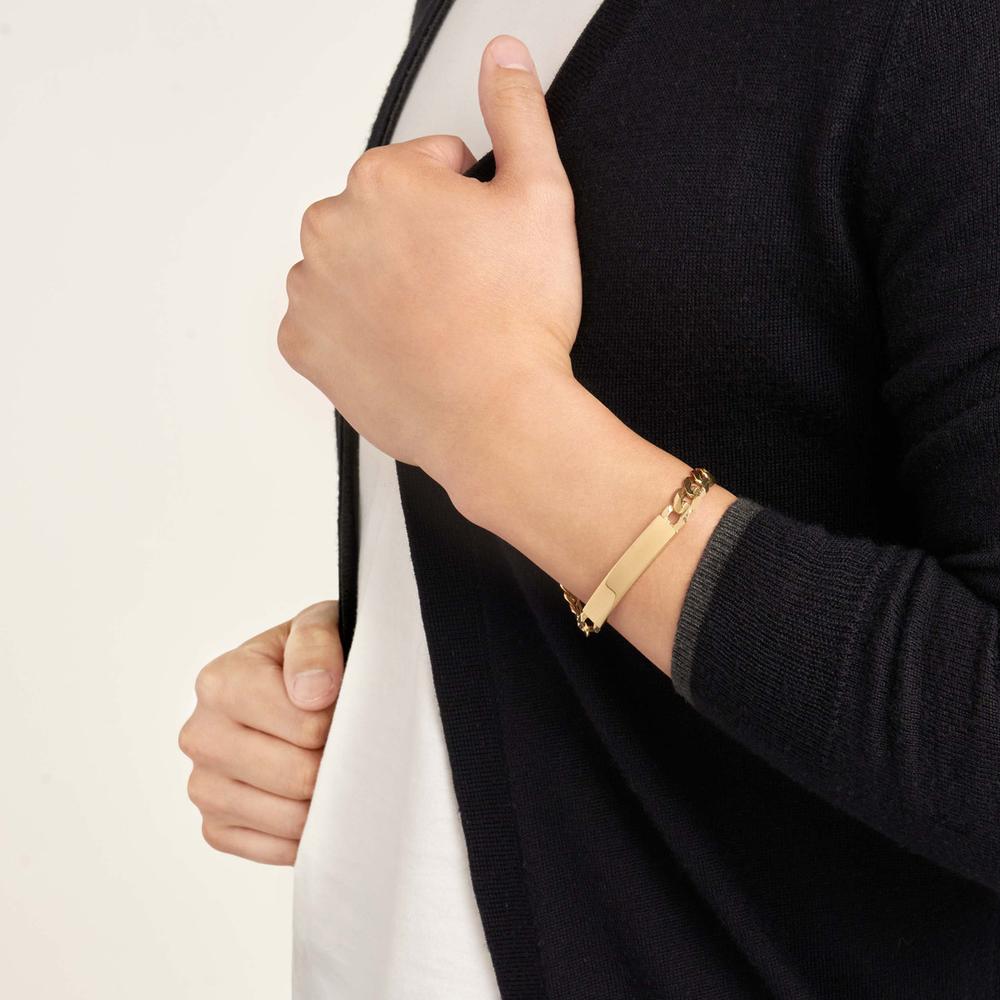 Olas d'Oro - 14K Yellow Gold 8.5mm Men's Engravable Initial ID Bracelet with Lobster Clasp - 27.7 Grams