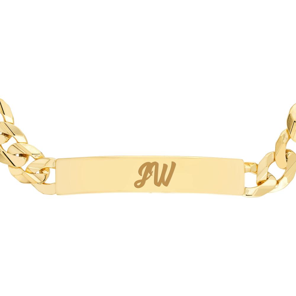 Olas d'Oro - 14K Yellow Gold 8.5mm Men's Engravable Initial ID Bracelet with Lobster Clasp - 27.7 Grams